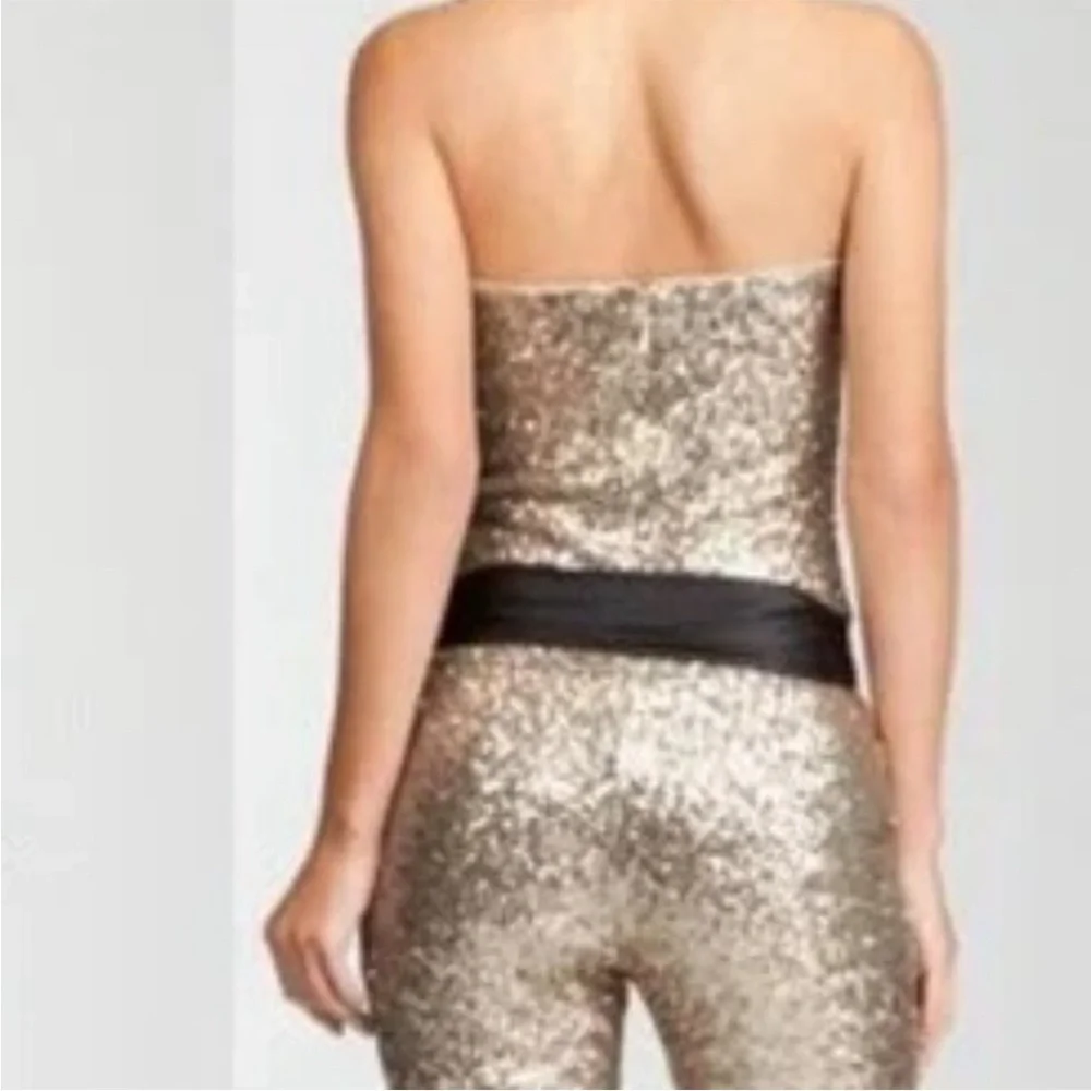 Gold Sequin Strapless Jumpsuit - Picture 4 of 15